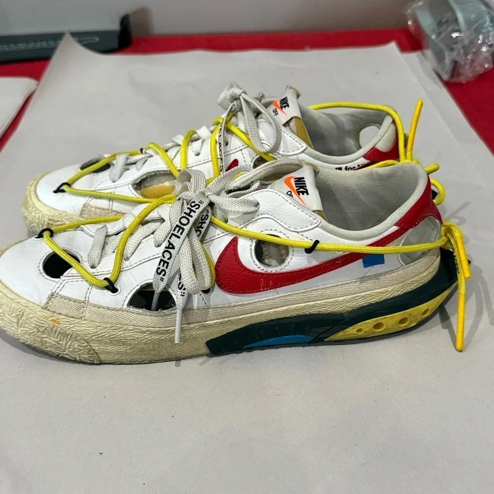 Nike Sneakers in Red, Yellow, and White off white Nike blazers